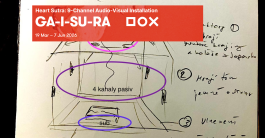 sound design 9-channel audio-visual installation of Heart Sutra in a dark gallery space 