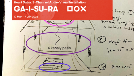 sound design 9-channel audio-visual installation of Heart Sutra in a dark gallery space 